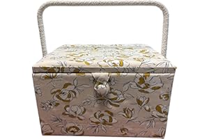 JYC CREATIVE Großer Nähkasten aus Holz, mit Stoff ausgekleidet, mit 8 Fächern, Organizer mit Nadelfach, Aufbewahrungsbox mit Griff und Tablett, (P10, groß)