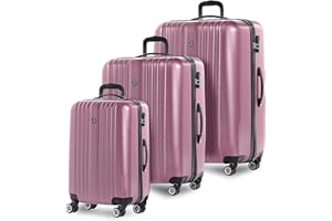 FERGÉ Suitcase Set Hard Shell 3-Piece Toulouse Trolley Set - Hand Luggage 55 cm, L and XL 3 Hard Case Rolling Suitcase 4 Wheels 100% ABS, English Rose, Suitcase set