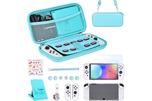 Younik Zestaw akcesoriów OLED, przełącznik 15 w 1, zestaw akcesoriów OLED, zawiera etui do przenoszenia przełącznika z 9 przegródkami na karty do gier, regulowany stojak, etui ochronne na konsolę