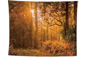 izielad Forêt Rouge Nature Arbre Feuille Tapisserie Automne Tenture Murale Chambre Salon 180X230CM 70.8X90.5IN