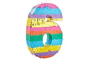 BLUE PANDA Pignatta a forma di numero 6 arcobaleno per festa di 6° compleanno, festa, anniversario (piccola, 41 x 28 x 7 cm)