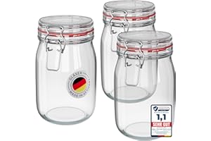 WELLGRO 3x Einmachgläser mit Bügelverschluss rund 1140ml, Fermentierglas, Vorratsgläser mit Deckel - Gläser mit Deckel Made in Germany