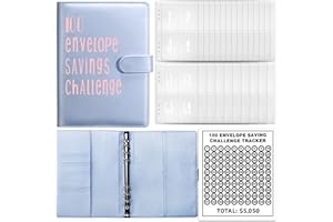 AVAKKER 100 Envelope Challenge Binder, Money Saving Book, Budget Planner Savings Challenge Binder with Transparent Cash Envelopes and Tracking Label, Purple