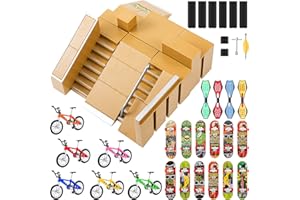 CHALYNA 37 Pcs Skate Park Kit Finger Skateboard Ramp Fingerboard Skatepark Finger Boarding Skate Park Mini Finger Toys Set Including Finger Bike Skateboards Swing Board with Adjustment Tools for Training Prop