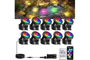 T-SUNUS Lumières LED Submersible RGB, 10 en 1 Projecteurs Lampe Spot avec Télécommandes APP Contrôle IP68 Etanche Sync avec Musique Lampes de Piscine pour Jardin Piscine Étang