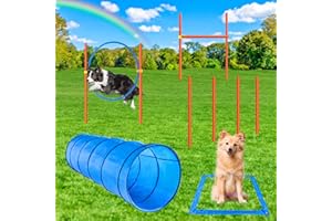 X XBEN Agility Kit d'agilité pour chien, 5 pièces, équipement d'agilité pour chien, kit d'agilité avec tunnel pour chien de 60 cm, anneau de saut, barre d'obstacle, 4 barres de slalom, jeux
