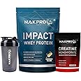NAKPRO Impact Whey Protein Supplement Powder Combo (1 kg with Creatine & Shaker, Malai Kulfi)