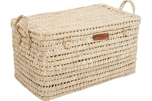Bohome Living - Coffre de Rangement en Osier Tressé, Malle de Rangement, Panier à Linge, Déco Bohème Chic (60cm)