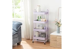 [en.casa] Servierwagen Pyhäntä Rollwagen mit 4 Ebenen Küchenwagen aus Metall Beistellwagen mit 2 Bremsen Allzweckwagen Aufbewahrungswagen für Küche Bad Büro Lila