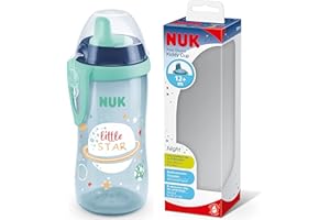 NUK Kiddy Cup Night Gobelet pour enfant de 12 mois et plus | 300 ml | Bec renforcé anti-fuite | Brille dans le noir | Clip et capuchon de protection | Sans BPA | Bleu