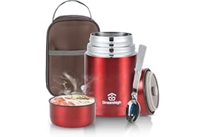 Dreamhigh® Termo para Comida 800 ml, Recipiente Térmico para Comida, Frasco Acero Inoxidable Contenedor Térmico con Bolsa Aislada e Cuchara Plegable, para Adultos Niños-Sin BPA (Negro)