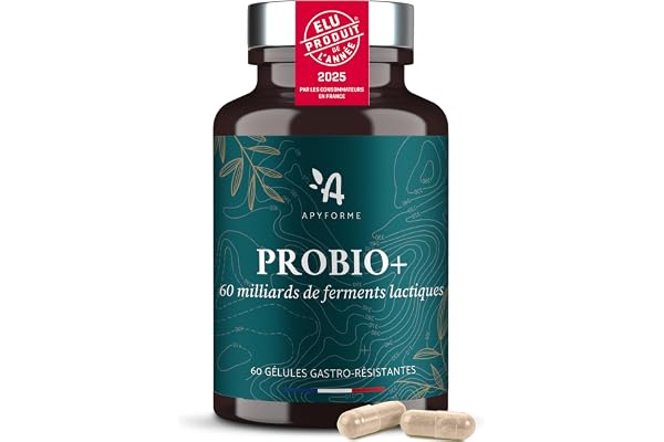 Apyforme - Probiotique Flore Intestinale - 60 Milliards UFC/Jour - 10 Souches Exclusives dont Lactobacillus - 60 Gélules Gastro-résistantes - Fabriqué en France