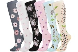 Zuimei 6 Pairs Compression Socks for Women&Men Circulation 20-30 mmhg Flight Socks Non-Slip Long Tube Compression Stockings for Athletic Nurse Running Travel