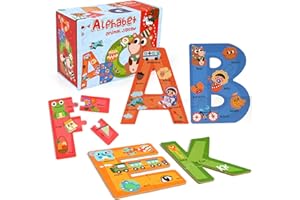 SYNARRY Wooden Alphabet Puzzles for Kids Ages 3-5, ABC Learning for Toddlers Ages 3+, Sight Words Letter Puzzles Montessori Toys Educational STEM for Preschool Boys Girls