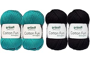 HDK-VERSAND SB Pack Gründl Cotton Fun Häkelset für Topflappen Inhalt 4x50g Material 100% Baumwolle incl. Gratis Häkelanleitung und Häkelnadel (Jade Schwarz)