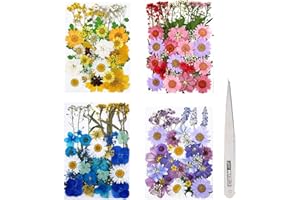 SUFE Fuyamp 131 Pcs Pressed Dried Flowers, Mixed Multiple Natural Flowers Leaves, Floral Art Craft with Tweezers for DIY Resin Pendant and Home Decorations
