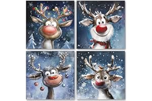 ABSOLUTELY YOURS Charity Christmas Cards Pack of 32. Each Christmas Card multipack has 4 different Funky Reindeer designs. Ecofriendly and UK made. Verse Inside. Small 100 x 100mm card size.