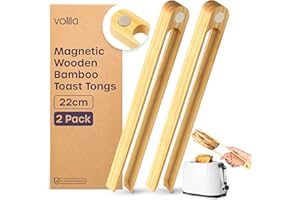 Volila Pinzas de madera, paquete de 2 pinzas magnéticas de bambú para tostadas para cocinar y asar a la parrilla, reutilizables, estéticas, ahorran espacio, antiadherentes, estilo moderno