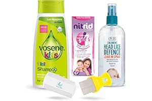 Head Lice Treatment Kit with 1 x Nitrid Headlice Treatment Spray 120ml, 1 x Vosene 3-in-1 Lice Shampoo, 1 x Dr J's Head Lice Defence Spray Bundle With 2 x Lexellas World Nit Combs