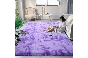 DweIke Fluffy Modern Area Rugs for Living Room Bedroom, 3x5 ft Plush High Pile Purple Rug for Kids Girls Room Nursery Home Decor, Upgrade Non-Slip Girls Bedroom Soft Indoor Rug, Tie-Dyed Purple