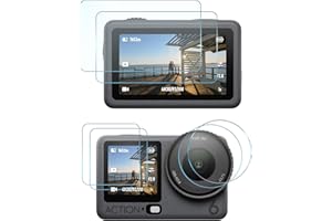 iDaPro dla Dji Osmo Action 6 Screen Protector Szkło hartowane [2Pcs]+Szkło hartowane do ekranu wtórnego[2 szt.]+osłona obiektywu[2 Pcs],9H, odporna na zarysowania, odporna na pęcherzyki