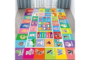 DINSUMRUG Kids Rug for Playroom, Baby Playmat with Alphabet, Month, Weather, Week and Shapes ABC Educational Rug, Play Carpet for Bedroom Classroom (200X150 CM, Weather)