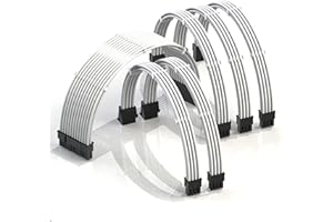 LINKUP - AVA 30cm PSU Cable Extension Sleeved Custom Mod GPU PC Braided w/Comb Kit - Compatible with RTX3090┃1 x 24 P (20+4)┃2 x 8 P (4+4) CPU┃3 x 8 P (6+2) GPU set┃300mm - White