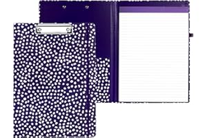STEEL MILL AND CO. Steel Mill & Co Cute Clipboard Folio with Refillable Lined Notepad and Interior Storage Pocket, Padfolio for Work, Navy Dots