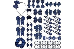 QAZIUY 55Pcs Girls School Hair Accessories Navy Blue Bow Hair Clips Bow Headband Ponytail Holder Elastics Bands Ribbon Hair Barrettes Girls Hair Accessories Christmas Birthday Gift