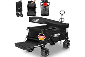 ‎LAWA LIVING AND LIFESTYLE Bollerwagen faltbar mit Bremse Handwagen mit Dach Faltwagen Gartenwagen Transportwagen klappbar bis 100kg Strandwagen Campingwagen Hundebuggy klappbar breite Räder Leiterwagen (SCHWARZ mit Plane)