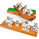 Queensell Klasik Masa Oyunları i&ccedil;in Domino Tutucuları - Ahşap Domino Rafları 4'l&uuml; Set - Meksika Tren Domino Aksesuarları - Fa