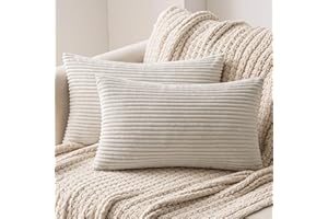 MIULEE Funda Cojines para Sofá Funda de Almohada de Corduroy Súper Suave Cojin de Pana a Rayas Decoración Moderna para Sofá Silla Cama Sala de Estar Dormitorio 30x50 cm 2 Piezas Beige