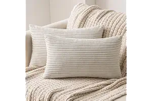 MIULEE Funda Cojines para Sofá Funda de Almohada de Corduroy Súper Suave Cojin de Pana a Rayas Decoración Moderna para Sofá Silla Cama Sala de Estar Dormitorio 30x50 cm 2 Piezas Beige