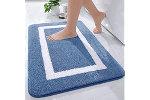 Homaxy Tapis de Bain Antiderapant,Tapis Salle de Bain en Microfibre Douce, Absorbant à Poils Longs, Lavable en Machine - 40 x 60 cm - Bleu