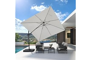 PURPLE LEAF Parasol Déporté Inclinable Gauche Droite 3 x 3 m Carré, Parasol De Jardin Extérieur avec 5 Positions réglables et Rotation à 360°, Toile Protection UV, Blanc