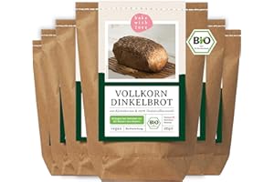 Bio Dinkel Brotbackmischung Vollkorn Dinkelbrot - 100% Bio-Vollkornmehl aus Bayern - Saatenbrot ohne Weizen - für Brotbackautomat & Ofen - Brot Backen - Bake with Love - 6er Pack