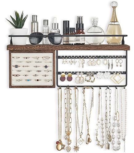 Lolalet Hangende sieraden organisator ketting hanger kerstcadeaus voor vrouwen meisjes, dubbelzijdige grote sieradenhouder met zakken en metalen haken voor oorbel armband op kast muurdeur -1 pak Lolalet Hangende sieraden organisator ketting hanger kerstcadeaus voor vrouwen meisjes, dubbelzijdige grote sieradenhouder met zakken en metalen haken voor oorbel armband op kast muurdeur -1 pak