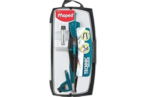 Maped - Compás Dibujo Técnico - Precision System Caja con 3 Piezas - Compás con Bigotera Grande - Incluye 1 Abrazadera Universal y 1 Estuche de Minas - Fabricado en Metal, Modelo surtido