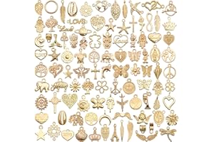 VNDKGN 100Pcs Charms for Jewellery Making,Gold Charms for Crafting,Bulk Vintage-Inspired Jewelry Charm Set,Mixed Enamel Pendants for Bracelet Making,Necklace DIY,Earrings&Bag Accessories Craft Party Supplies