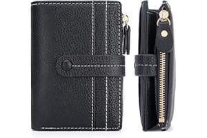 HKCLUF Portafoglio Donna Pelle Piccolo Blocco RFID Portamonete Cerniera Porta Carte di Credito Tanti Scomparti(A01-Nero)