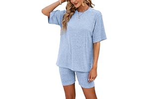 NIUDAU Zweiteiler Damen Freizeit Set Loungewear Set Einfarbig Oversize Shirt + High Waist Sporthose Sleepwear Hausanzug Sets