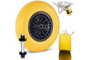 MESO® Roue de brouette 4.80 4.00-8 Ø 400 mm avec axe-Caoutchouc plein,roue de brouette increvable PU-Chariot de jardin-Roue rechange avec pneu caoutchouc plein et jante plastique-Capacité charge 200kg