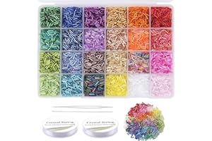 AUTUUCKEE 9600 Pcs Tube Beads Kit, Small Craft Beads, Glass Bugle Beads for DIY Bracelet Necklaces Crafting Jewelry Making Supplies with Two Crystal String (7mm, 400 Per Color, 24 Colors)