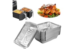 OROMYO 50 Stück Alu Tropfschalen Klein 22x16x5cm Alu Grillschale Einweg 1100ml Kleine Aluschalen Grill Rechteck Wasserbeständig Alufolie Schalen für Backen Kochen Heißluftfritteusen Öfen Mikrowellenherden