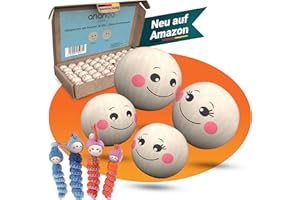 Ananda Goods Wooden Beads with Face 30 mm - Wooden Balls with Face [Female & Male] Beads for Threading Worms, Lucky Worms, DIY Key Rings & Lucky Charms (Pack of 30)