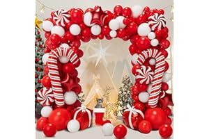 GOLDNICE Christmas Balloon Garland Arch Kit - Xmas Red White Latex Balloons Pack with Candy Cane Red Star Gift Box Foil Balloon for Holiday Christmas Candy Themed Birthday Wedding NYE Party Decorations