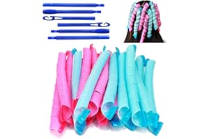SENXINGYAN 40 Bigodini a Spirale, Fai da te Durante la Notte, Senza Calore con Gancio, Bigodini Arricciacapelli, Strumenti per Acconciature da Donna (Blu e Rosa, 55 cm)