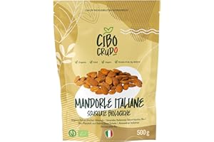 CIBO CRUDO CRUDO BIOLOGICO VEGAN Mandorle Sgusciate Biologiche Italiane Origine Sicilia - 500g. Mandorle Pelate non Tostate ed Essiccate al Sole. Mandorle Siciliane Secche Senza Guscio.