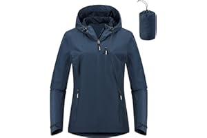 Outdoor Ventures Damen Regenjacke 10000MM Wasserdicht Leichte Gefüttert Packbar Sportjacke Funktionsjacke Atmungsaktiv Fahrrad Jacke mit Kapuze
