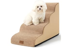 Cozy Kiss Schody dla psów, rampa dla psów, rampa dla małych psów i kotów, schody dla zwierząt domowych z lekką gąbką o wysokiej gęstości, odpowiednia do wysokich łóżek, sofa (jasnobrązowa, cztery